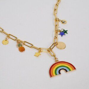 new! charm necklace paperclip link chain with enamel charms rainbow stars